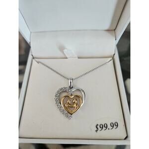 Women's 18" Diamond Mother & Child Heart Necklace Gold Over Sterling